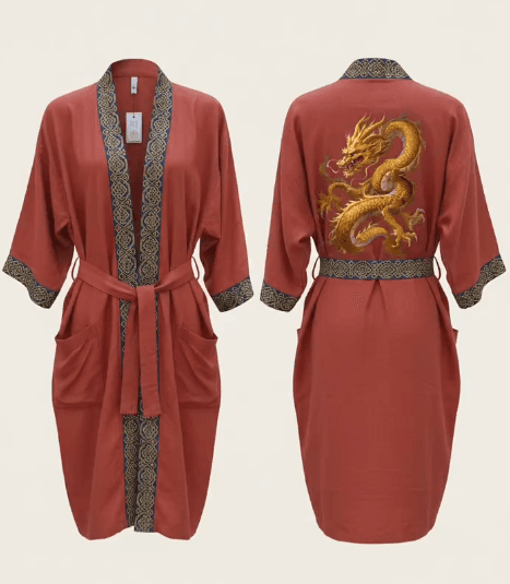 Dragon Linen Kimono — Red